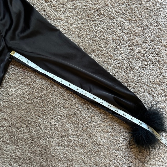 Vici Black Satin 2 Piece Set with Feather Cuff Tie-Front Top Wide Leg Pants S - Picture 9 of 13